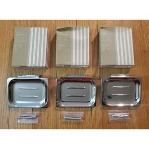 Lot of 3 Vintage Donner Chrome Soap Dishes NOS 1980s Stainless Wall Mount Retro